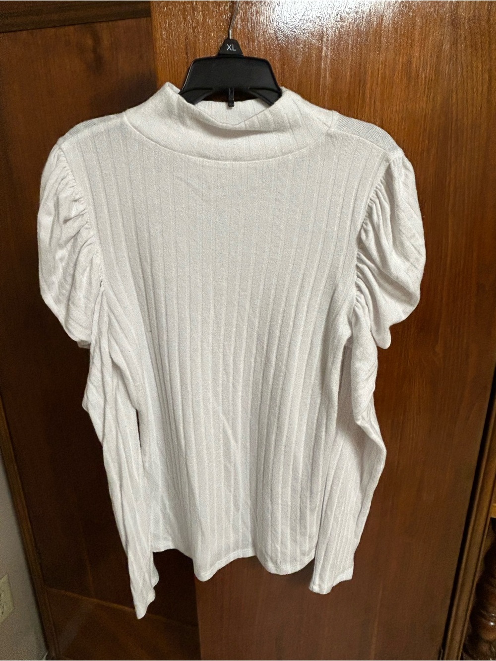 Zenana Outfitters Cream Ribbed Puff Sleeve Mock Neck Top